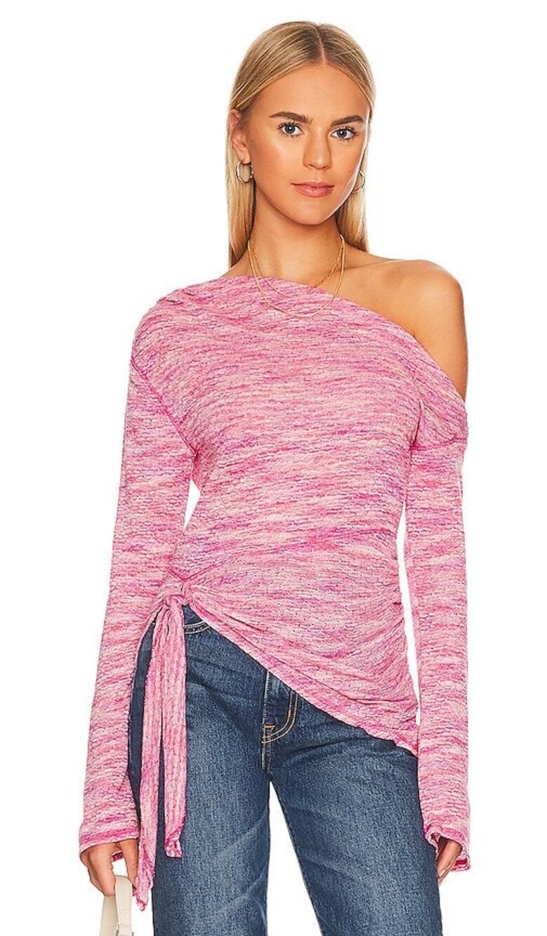 FREE PEOPLE Golden Hour Knit Side Tie Top Pink Medium M